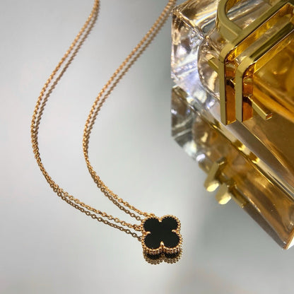 [Marins]CLOVER 15MM BLACK ONYX SINGLE FLOWER NECKLACE