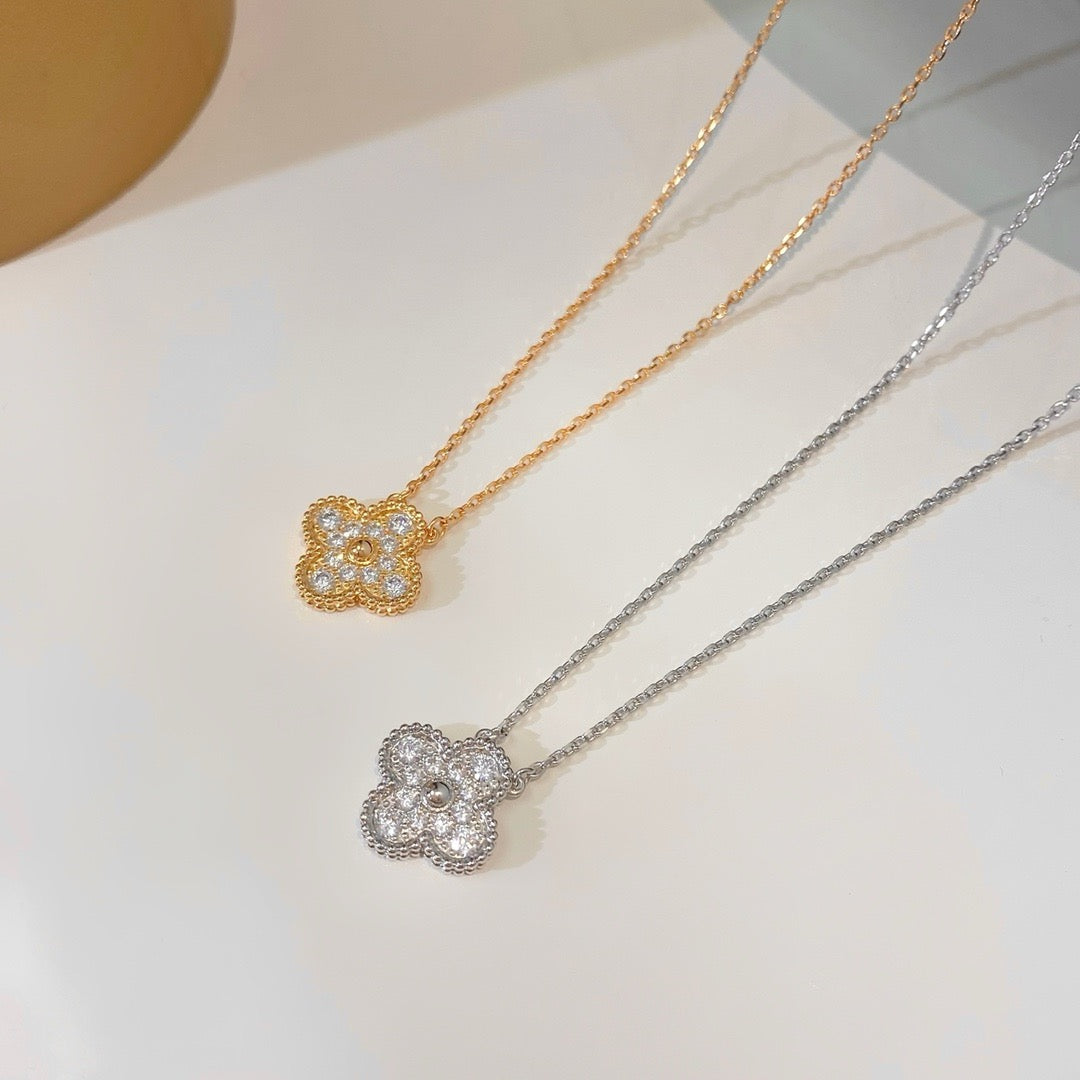 [Marins]CLOVER 15MM DIAMOND SINGLE FLOWER NECKLACE