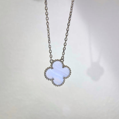 [Marins]CLOVER 15MM BLUE CHALCEDONY NECKLACE SILVER