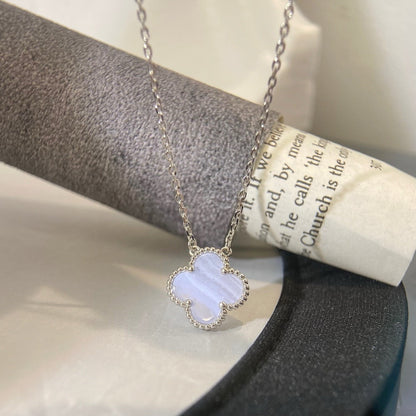 [Marins]CLOVER 15MM BLUE CHALCEDONY NECKLACE SILVER