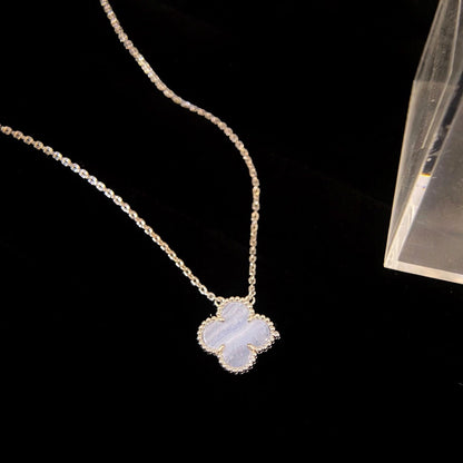 [Marins]CLOVER 15MM BLUE CHALCEDONY NECKLACE SILVER