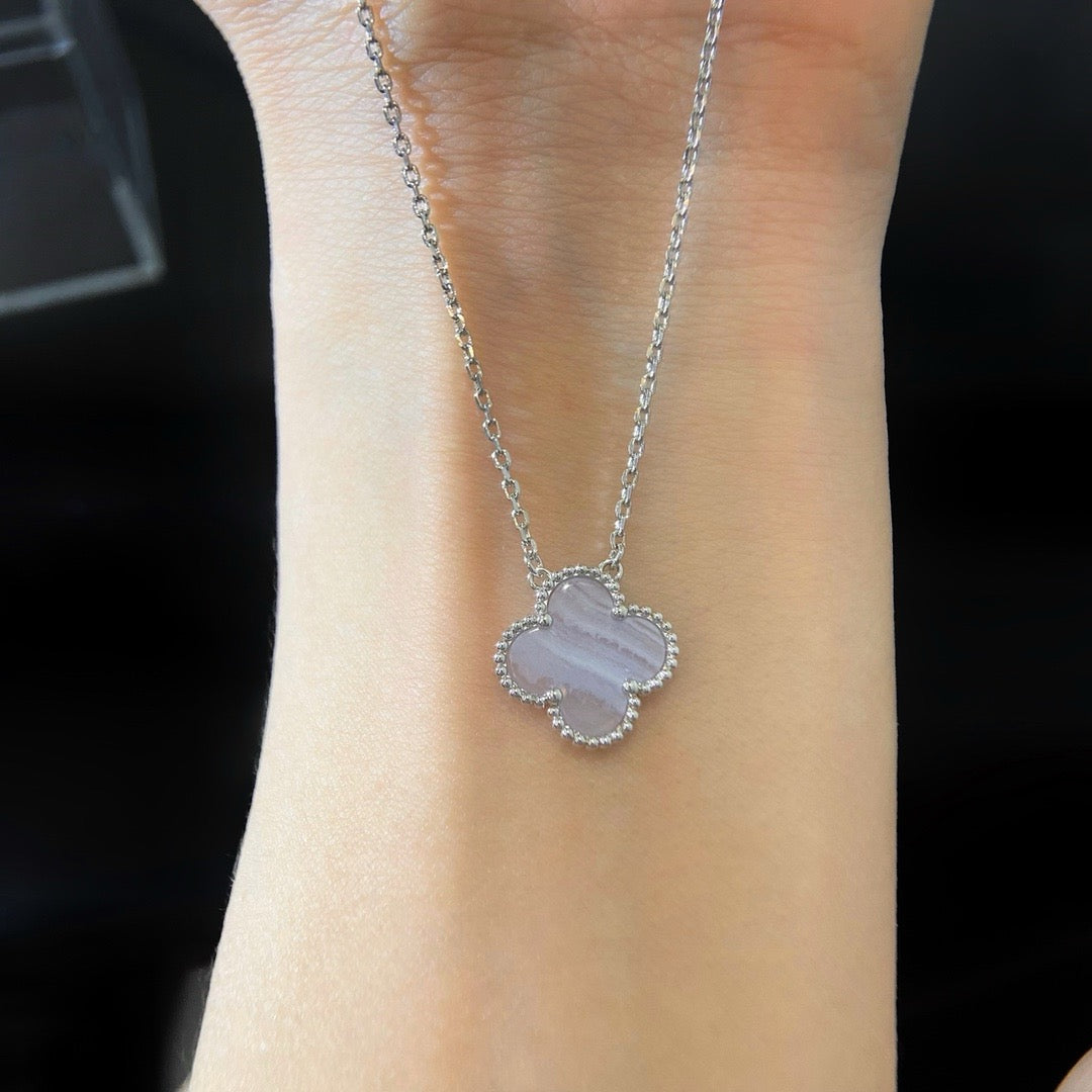 [Marins]CLOVER 15MM BLUE CHALCEDONY NECKLACE SILVER