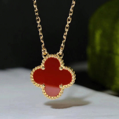 [Marins]CLOVER 15MM CARNELIAN SINGLE FLOWER NECKLACE