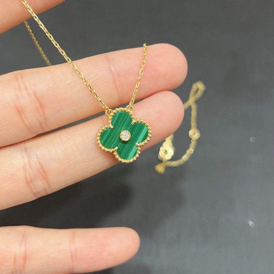 [Marins]CLOVER 15MM DIAMOND TURQUOISE NECKLACE