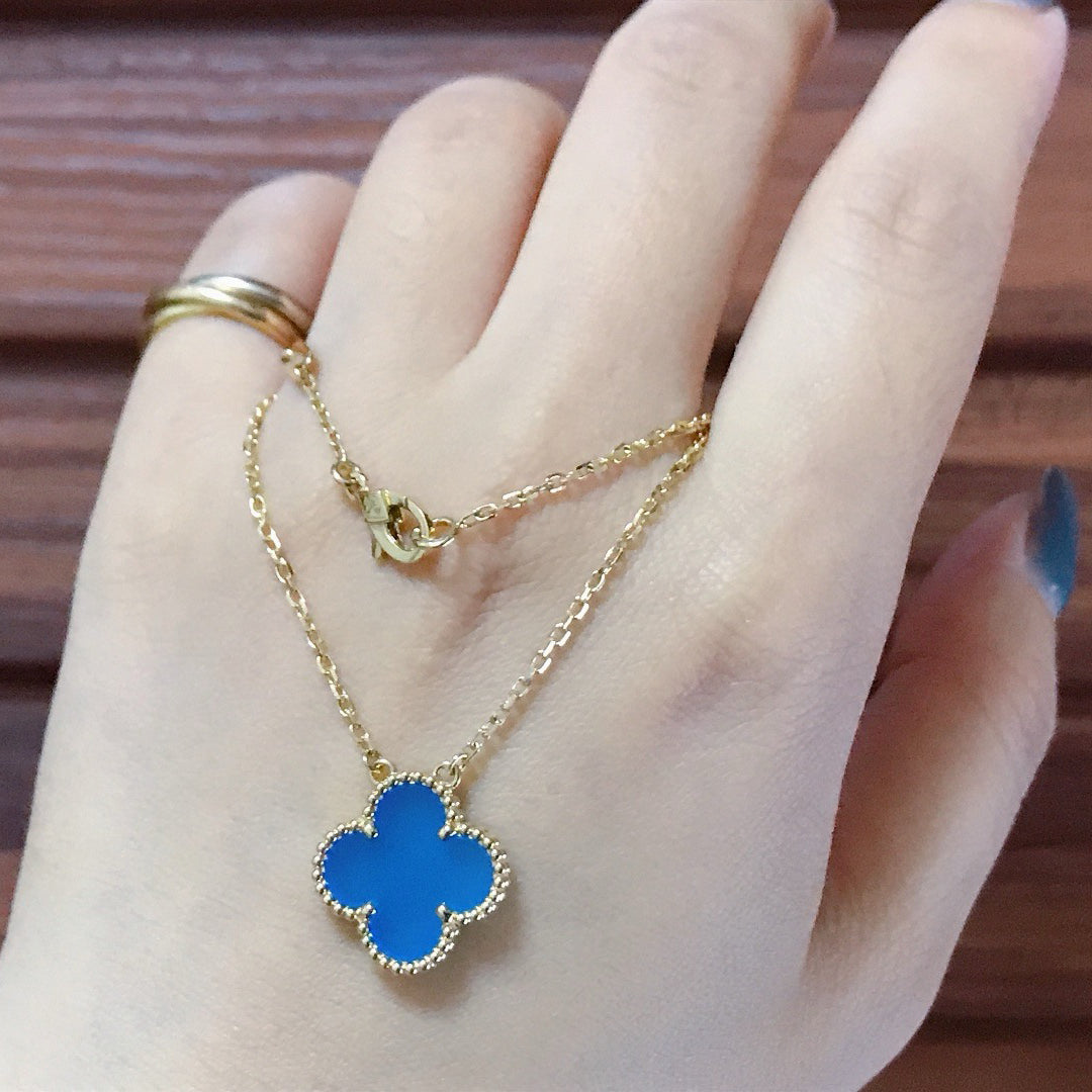 [Marins]CLOVER 15MM BLUE AGATE NECKLACE