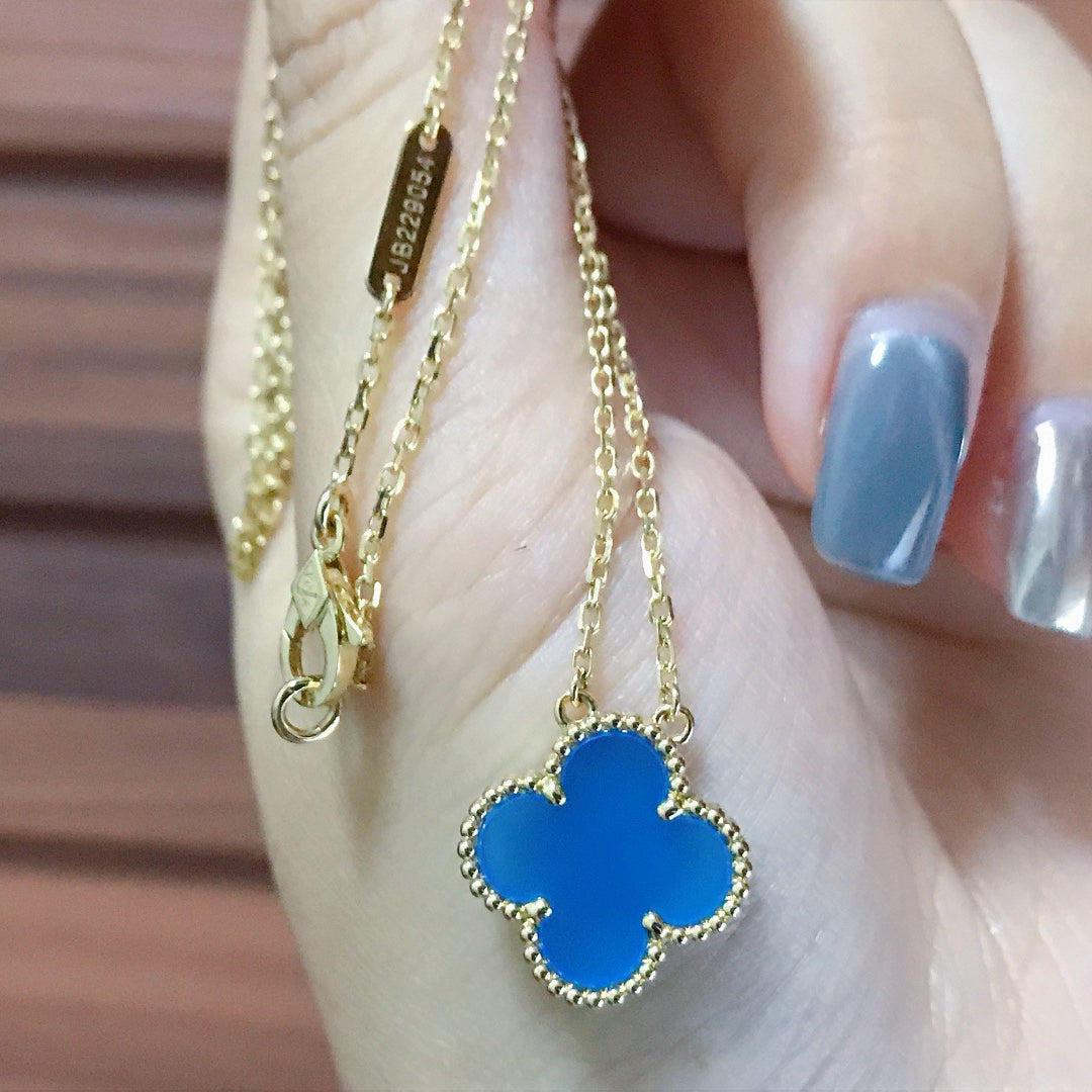 [Marins]CLOVER 15MM BLUE AGATE NECKLACE
