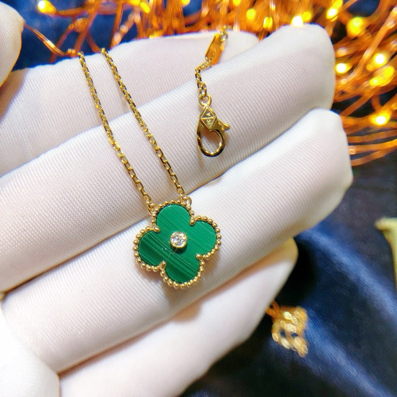 [Marins]CLOVER 15MM DIAMOND TURQUOISE NECKLACE