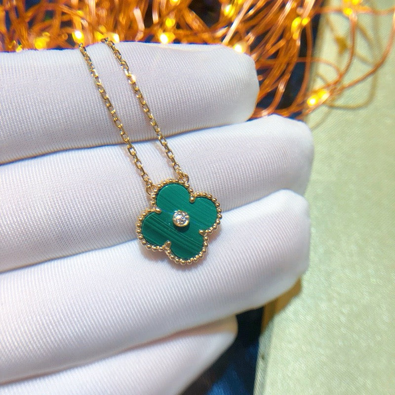 [Marins]CLOVER 15MM DIAMOND TURQUOISE NECKLACE
