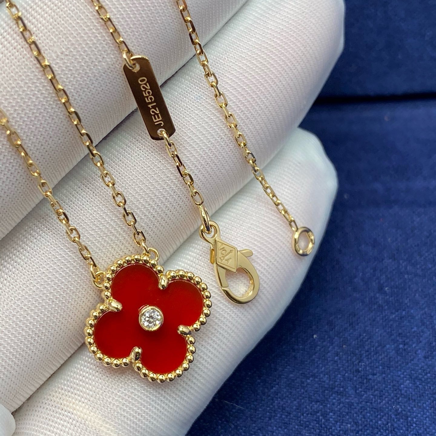 [Marins]CLOVER 15MM DIAMOND CARNELIAN NECKLACE