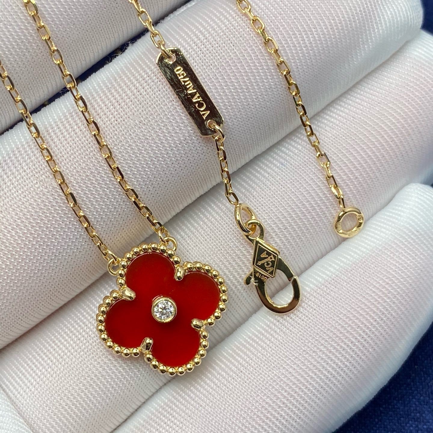 [Marins]CLOVER 15MM DIAMOND CARNELIAN NECKLACE