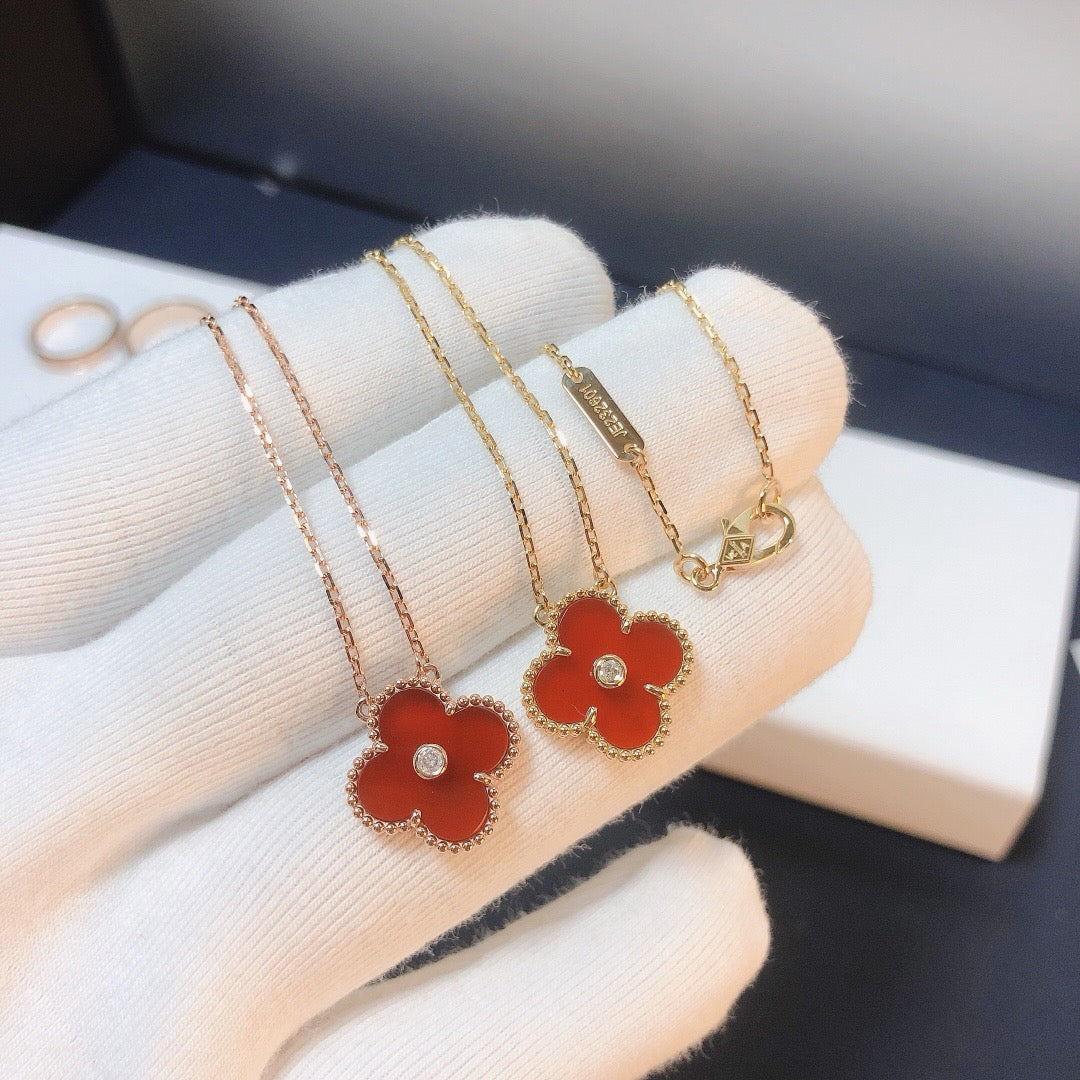 [Marins]CLOVER 15MM DIAMOND CARNELIAN NECKLACE