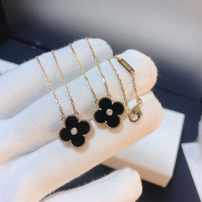 [Marins]CLOVER 15MM DIAMOND ONYX NECKLACE