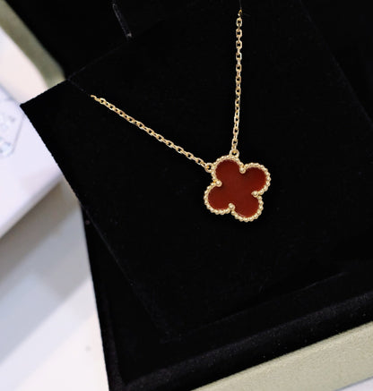 [Marins]CLOVER 15MM CARNELIAN SINGLE FLOWER NECKLACE
