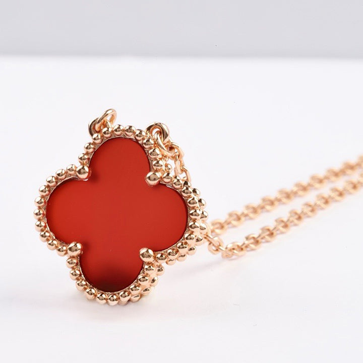 [Marins]CLOVER 15MM CARNELIAN SINGLE FLOWER NECKLACE