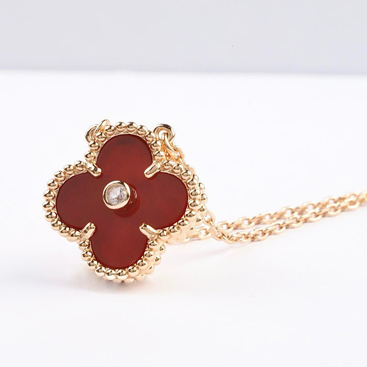 [Marins]CLOVER 15MM DIAMOND CARNELIAN NECKLACE