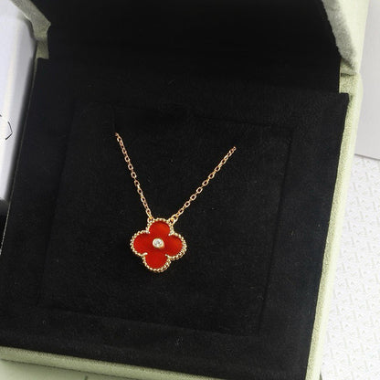 [Marins]CLOVER 15MM DIAMOND CARNELIAN NECKLACE