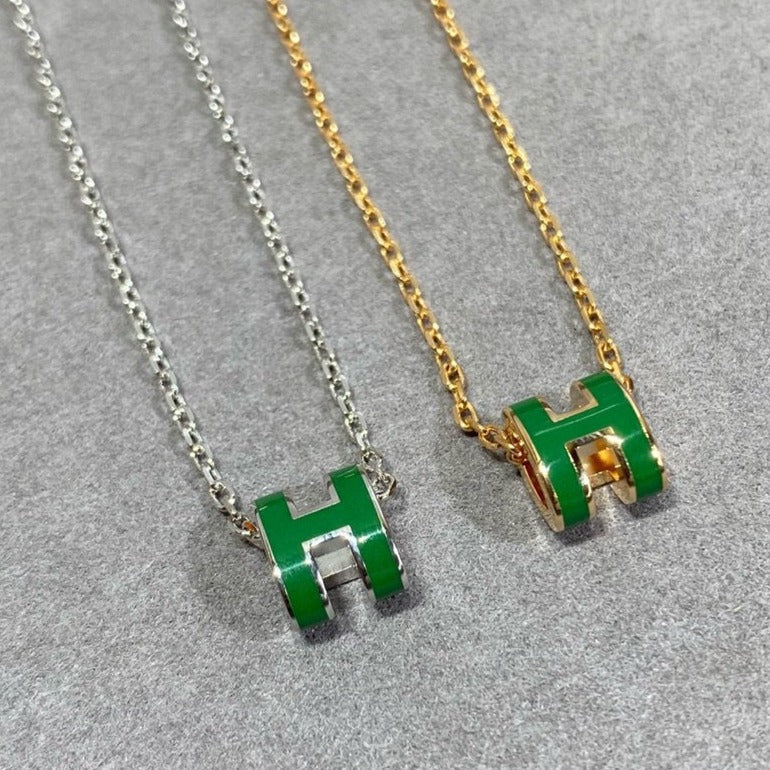 [Marins]POP H GREEN NECKLACE SILVER AND GOLD