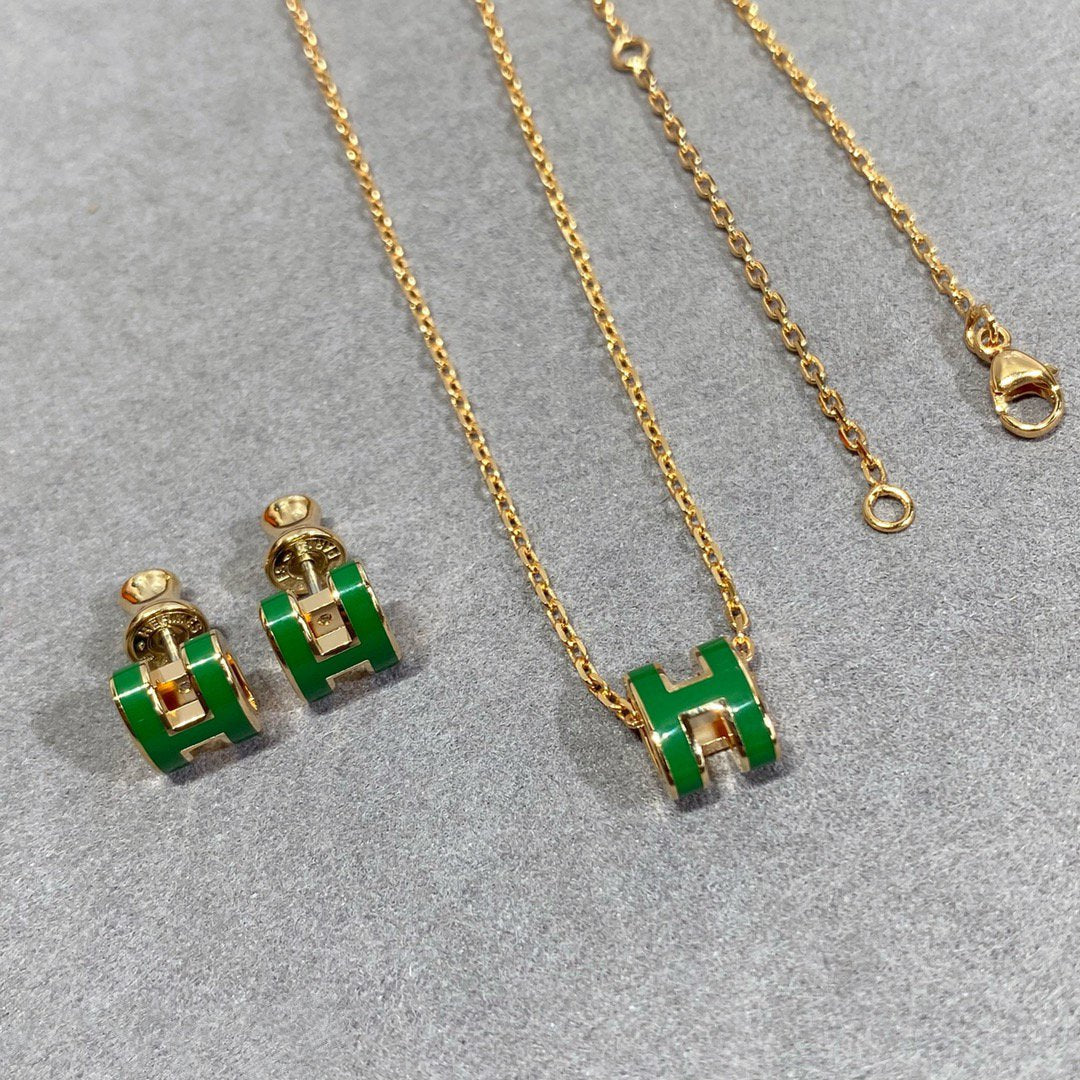 [Marins]POP H GREEN NECKLACE SILVER AND GOLD