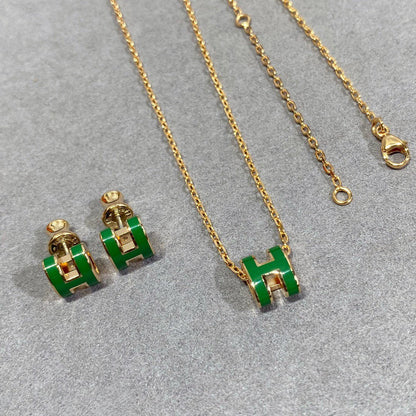 [Marins]POP H GREEN NECKLACE SILVER AND GOLD