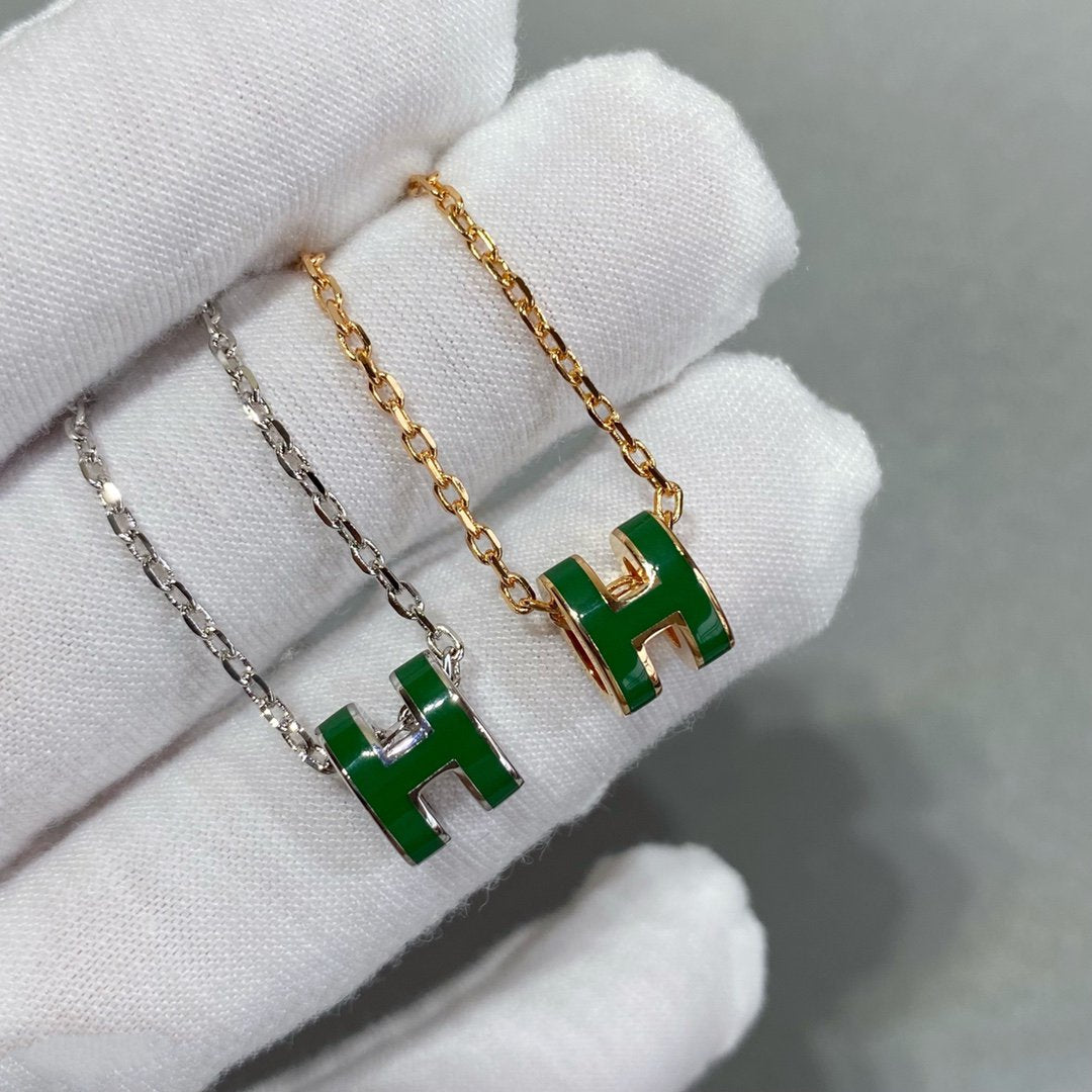 [Marins]POP H GREEN NECKLACE SILVER AND GOLD