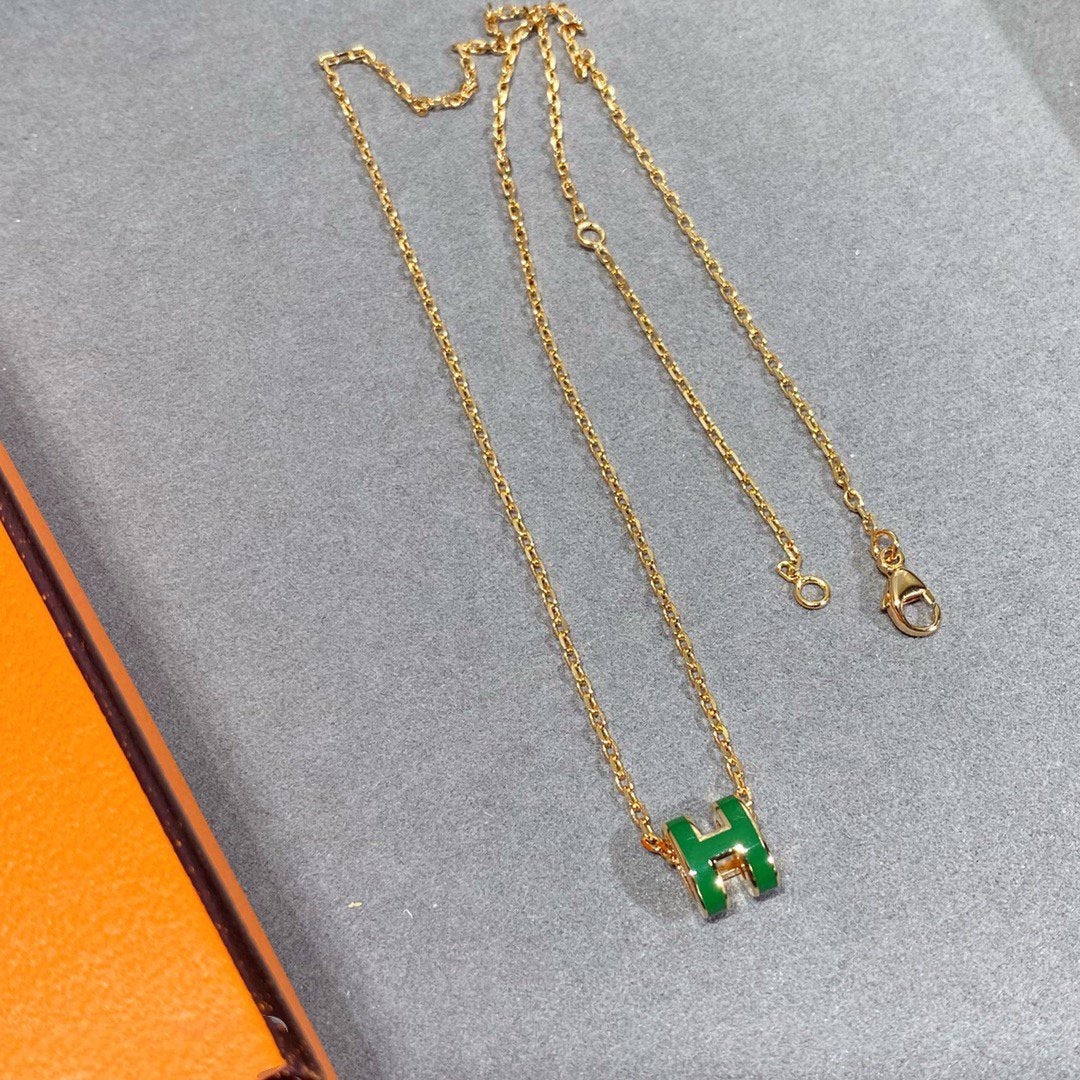 [Marins]POP H GREEN NECKLACE SILVER AND GOLD