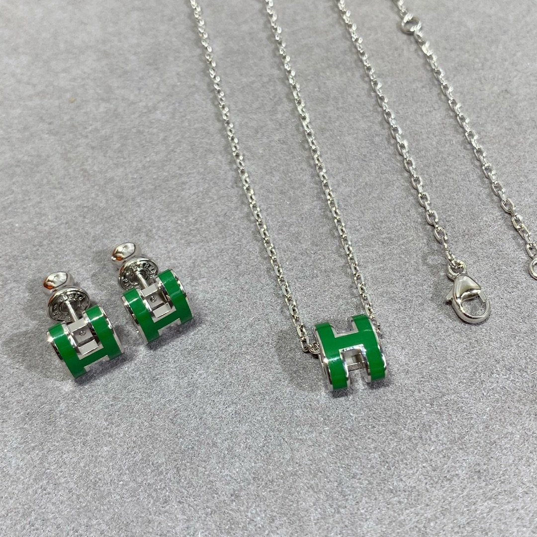 [Marins]POP H GREEN NECKLACE SILVER AND GOLD