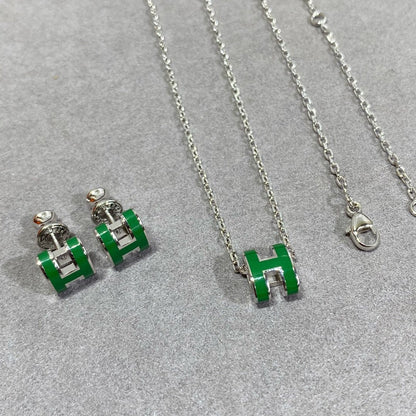 [Marins]POP H GREEN NECKLACE SILVER AND GOLD