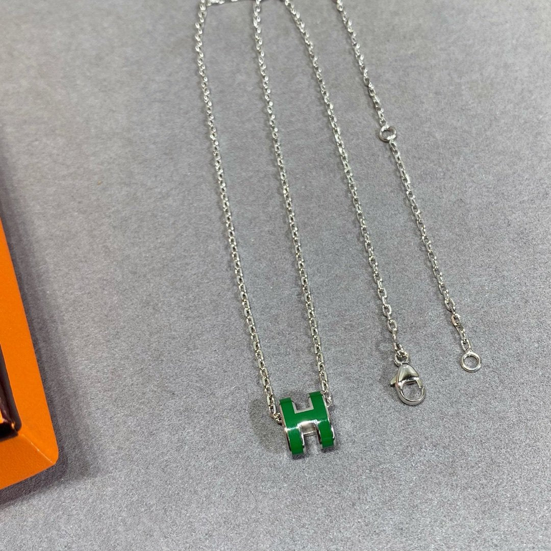 [Marins]POP H GREEN NECKLACE SILVER AND GOLD