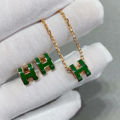 [Marins]POP H GREEN NECKLACE SILVER AND GOLD