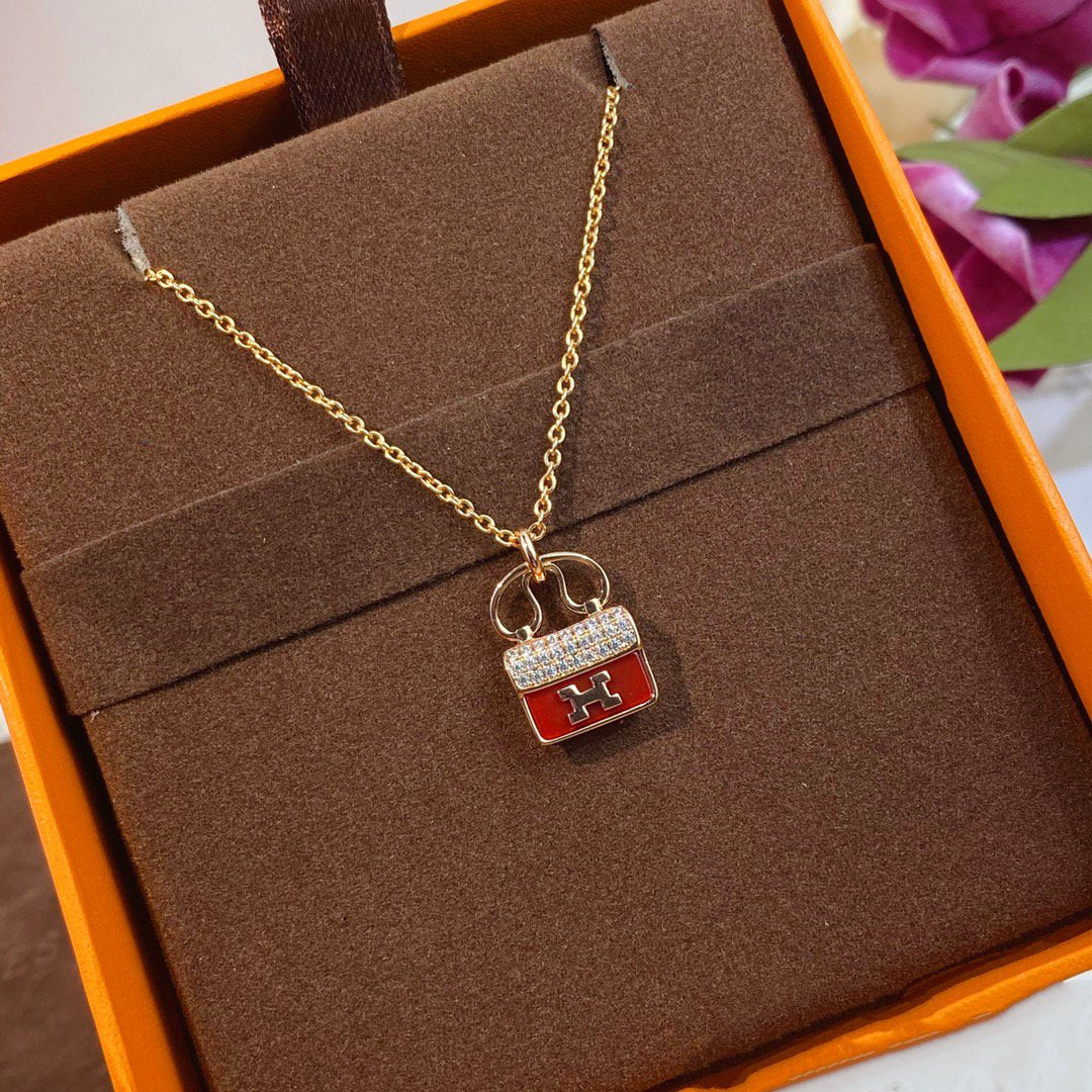 [Marins]CONSTANCE RED PEDANT PINK GOLD NECKLACE