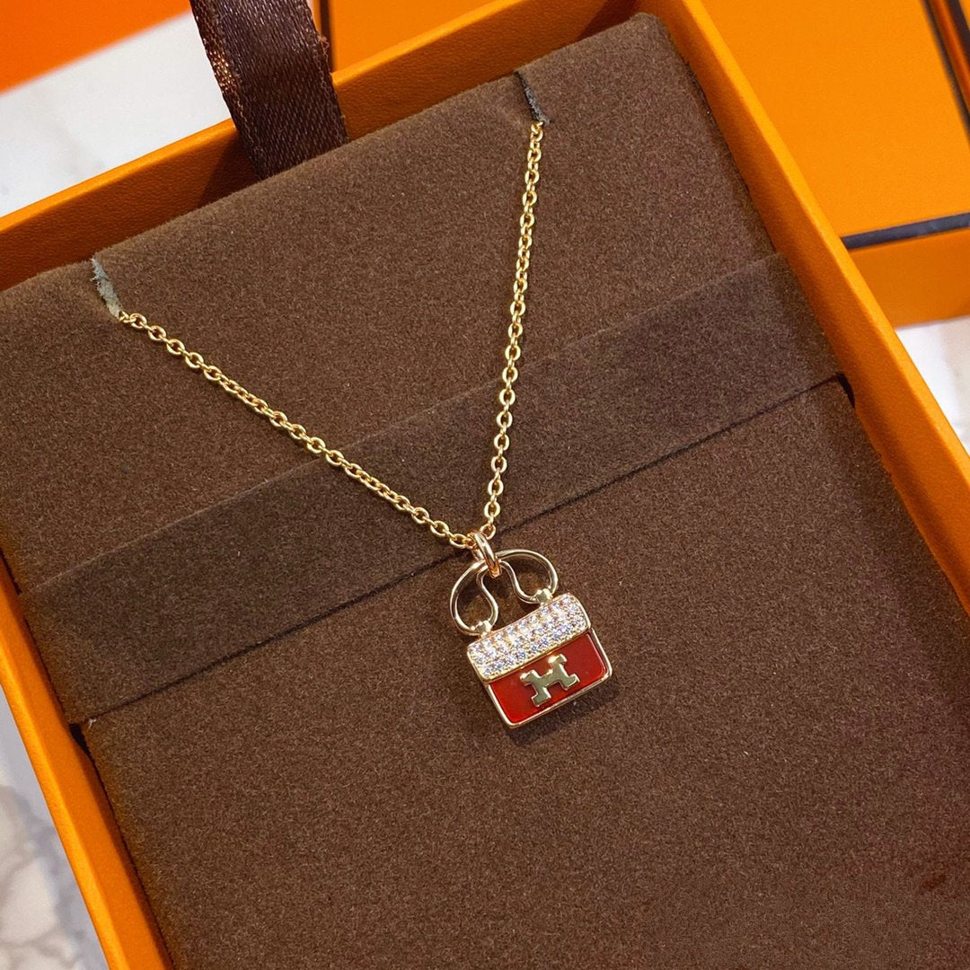 [Marins]CONSTANCE RED PEDANT PINK GOLD NECKLACE
