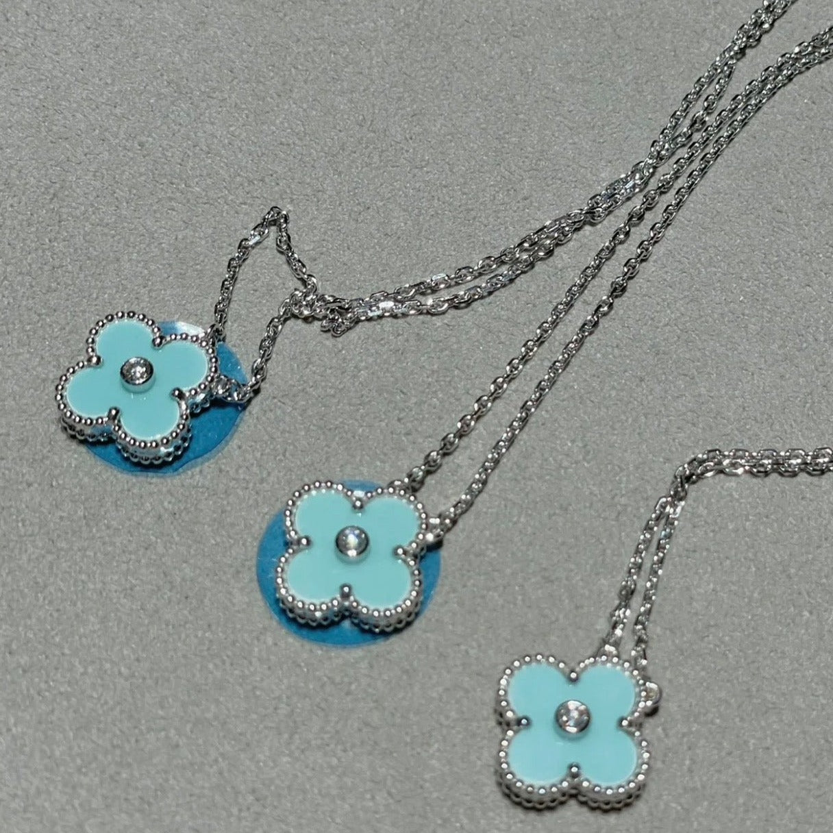 [Marins]CLOVER 1 DIAMOND LIGHT BLUE SILVER NECKLACE