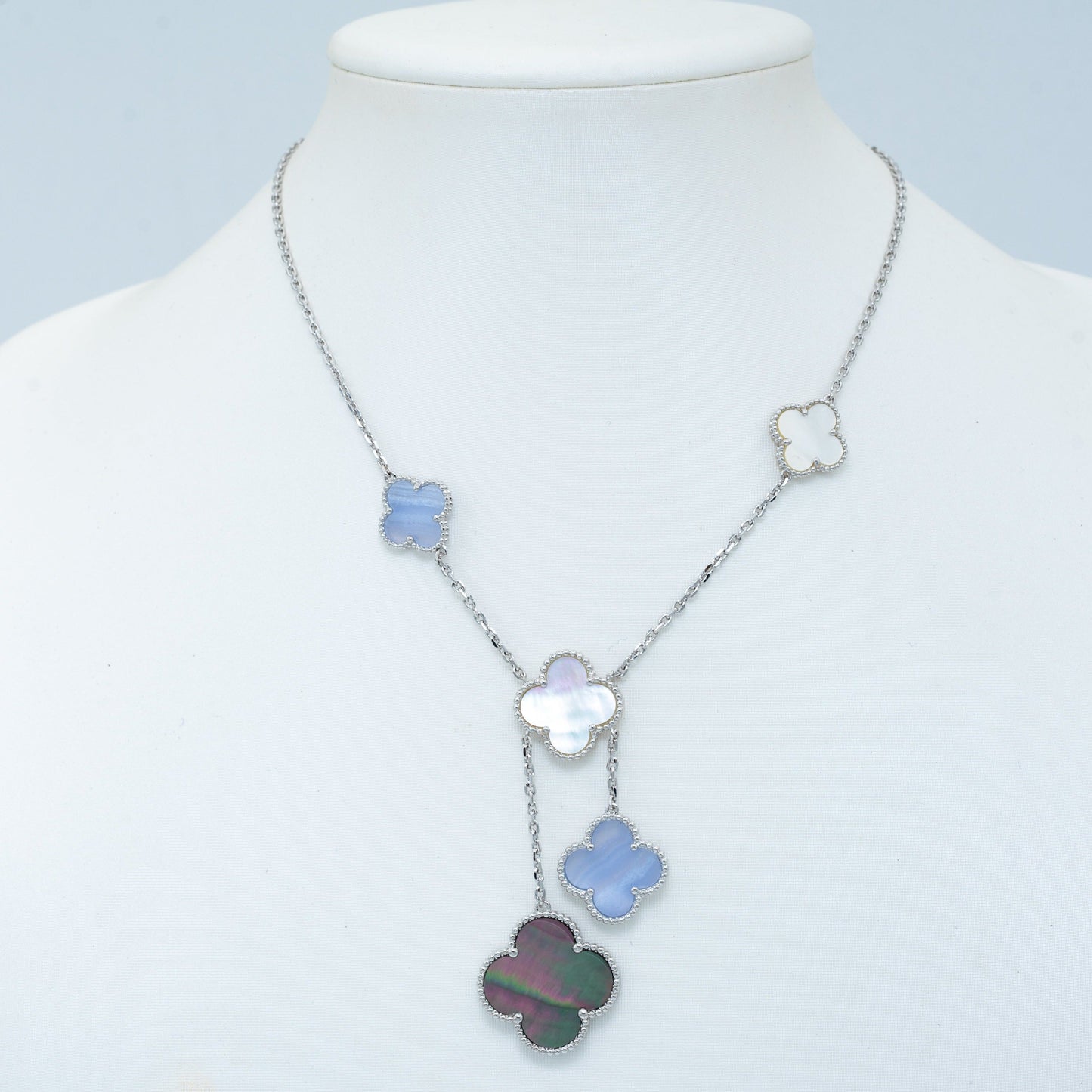 [Marins]CLOVER MOP CHALCEDONY NECKLACE SILVER 6 MOTIF