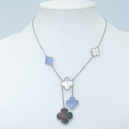 [Marins]CLOVER MOP CHALCEDONY NECKLACE SILVER 6 MOTIF