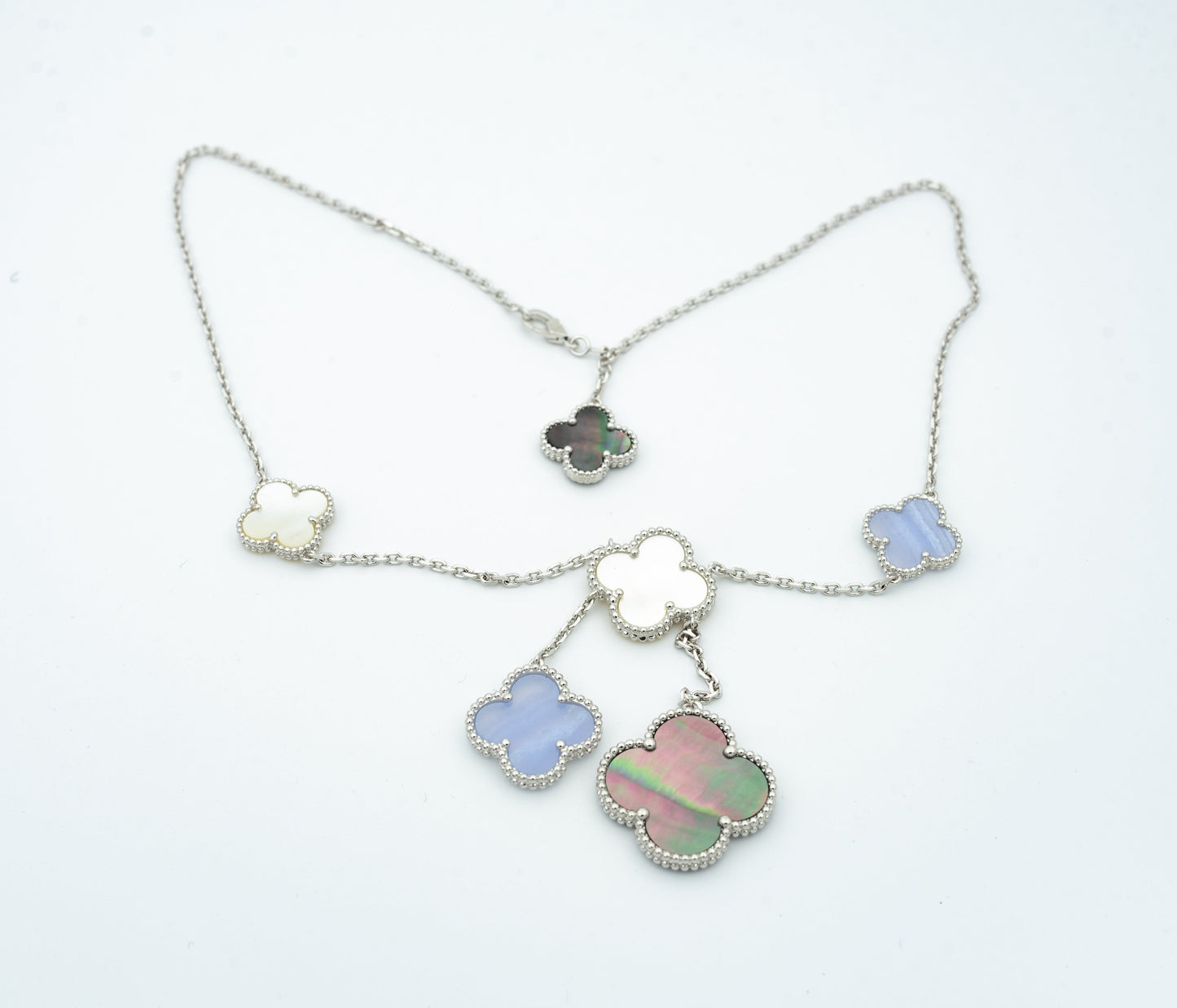 [Marins]CLOVER MOP CHALCEDONY NECKLACE SILVER 6 MOTIF