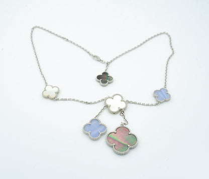 [Marins]CLOVER MOP CHALCEDONY NECKLACE SILVER 6 MOTIF