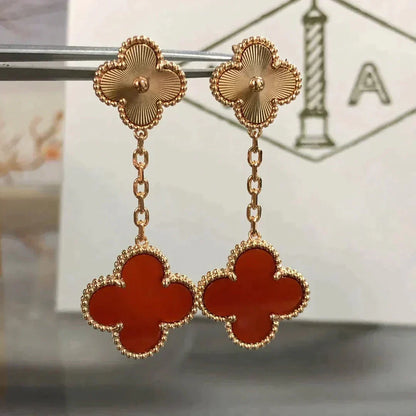 [Marins]CLOVER 2 MOTIF  LASER CARNELIAN EARRINGS