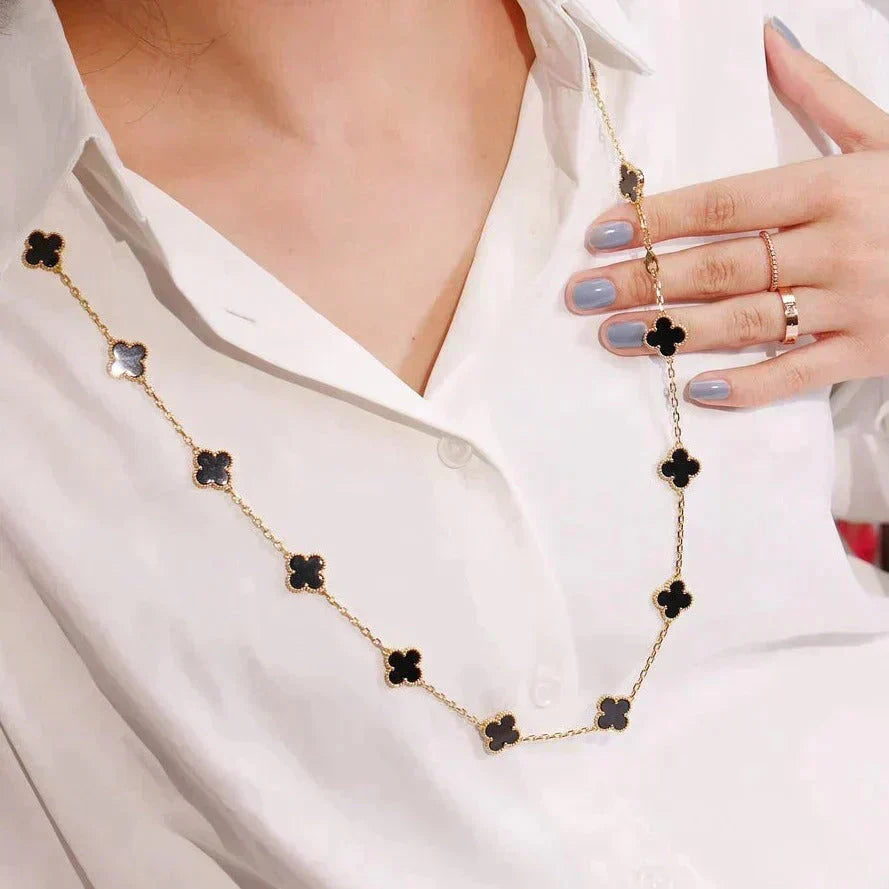 [Marins]CLOVER 20 MOTIFS ONYX NECKLACE