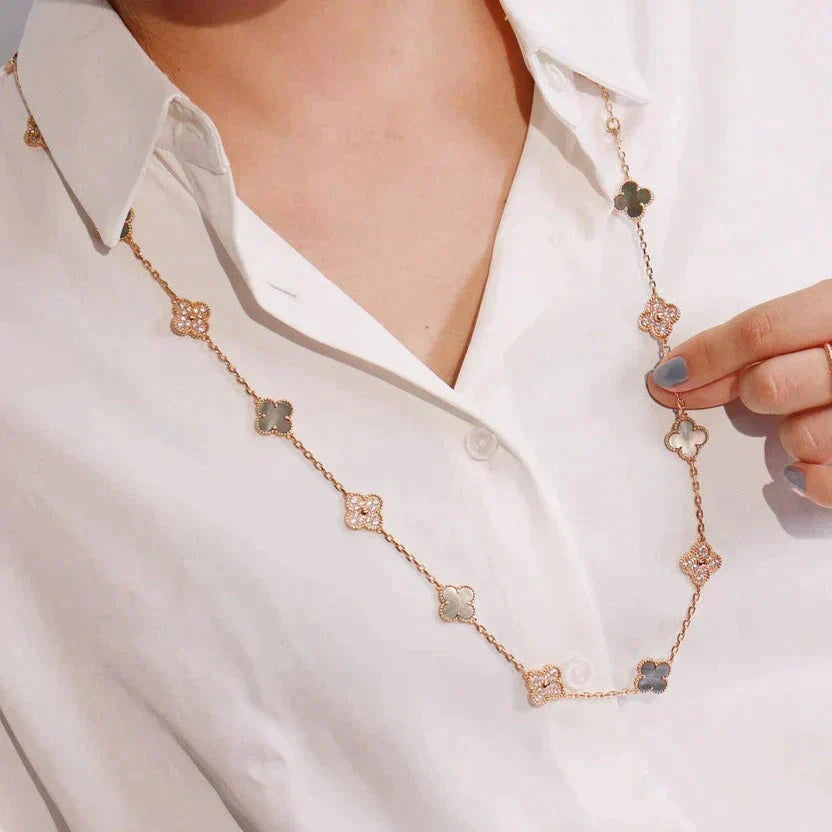 [Marins]CLOVER 20 MOTIFS DARK MOP DIAMOND  NECKLACE