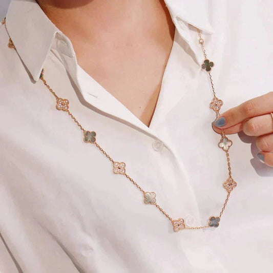 [Marins]CLOVER 20 MOTIFS DARK MOP DIAMOND NECKLACE