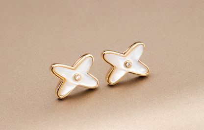 [Marins]JEUX DE WHITE MOP PINK GOLD DIAMOND EARRINGS