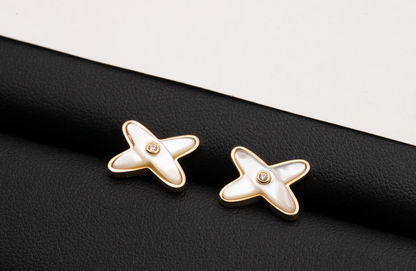[Marins]JEUX DE WHITE MOP PINK GOLD DIAMOND EARRINGS