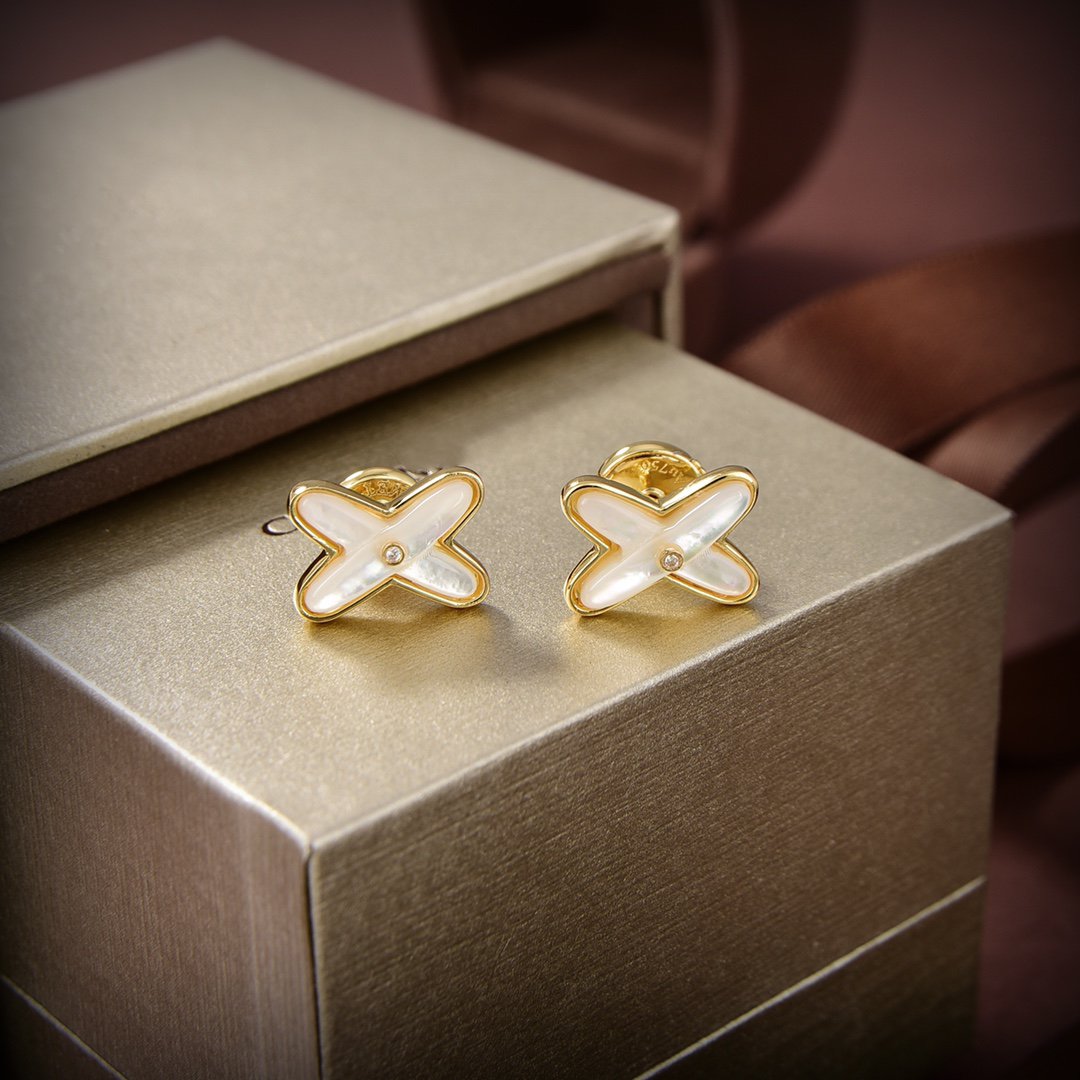 [Marins]JEUX DE WHITE MOP GOLD DIAMOND EARRINGS
