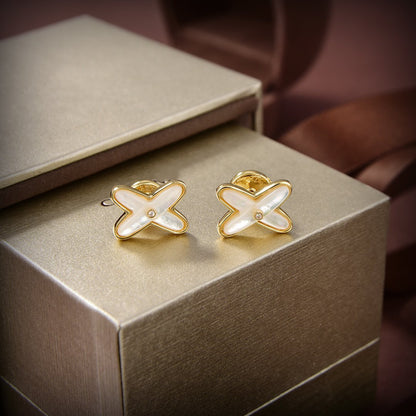 [Marins]JEUX DE WHITE MOP GOLD DIAMOND EARRINGS