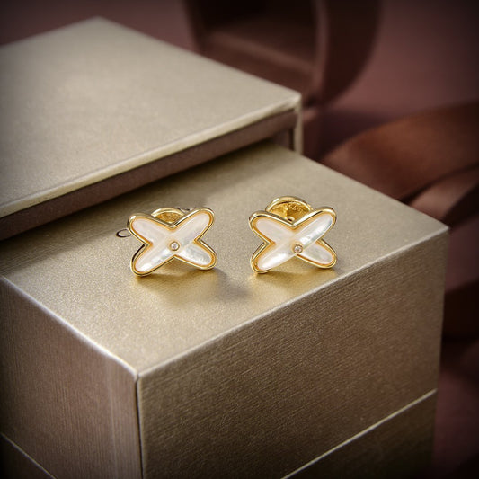 [Marins]JEUX DE WHITE MOP GOLD DIAMOND EARRINGS