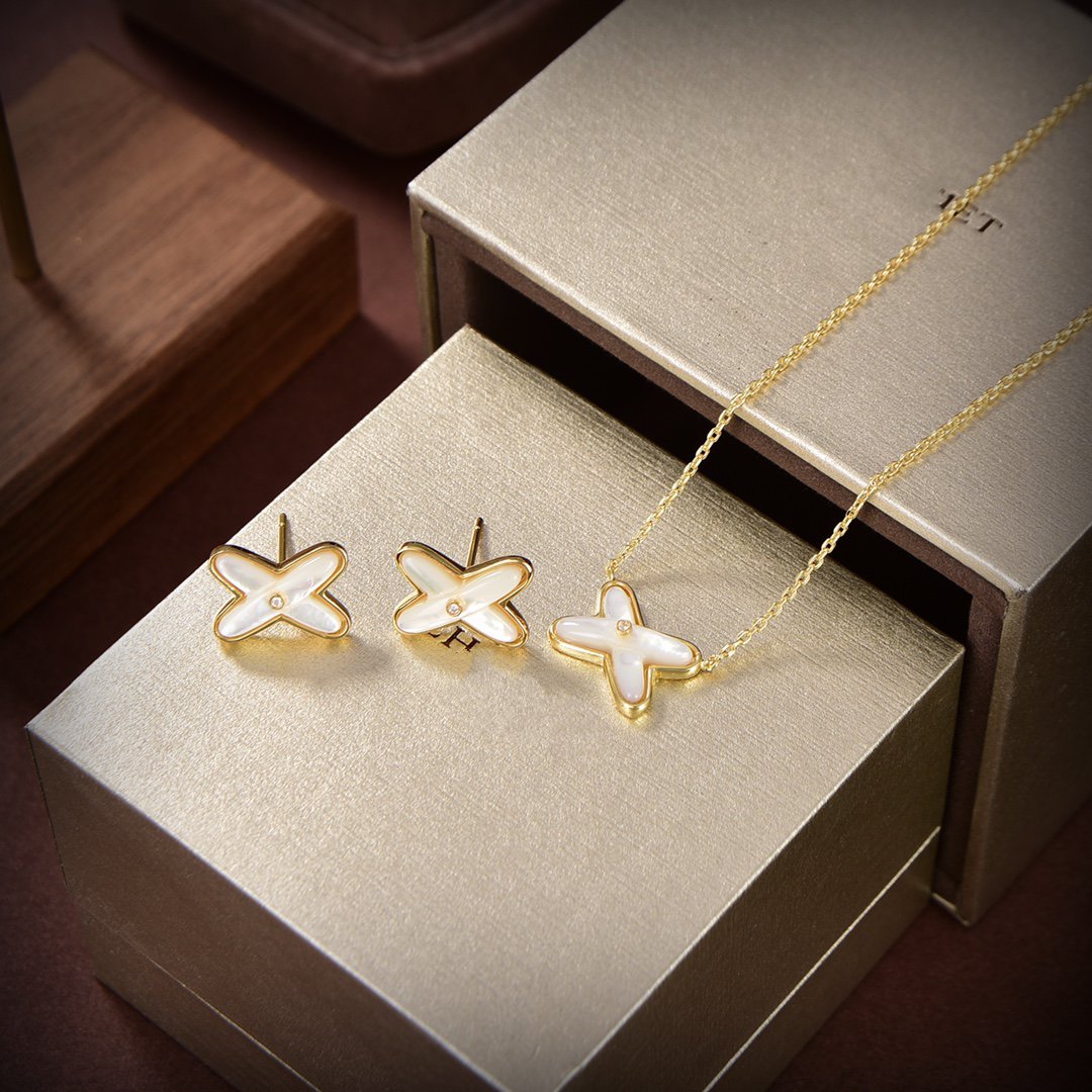 [Marins]JEUX DE WHITE MOP GOLD DIAMOND EARRINGS