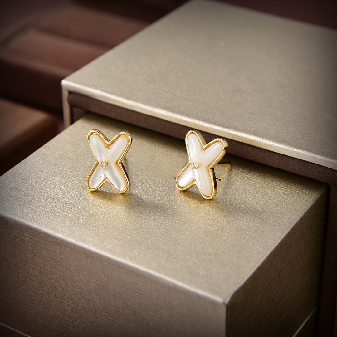 [Marins]JEUX DE WHITE MOP GOLD DIAMOND EARRINGS