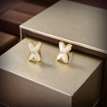 [Marins]JEUX DE WHITE MOP GOLD DIAMOND EARRINGS