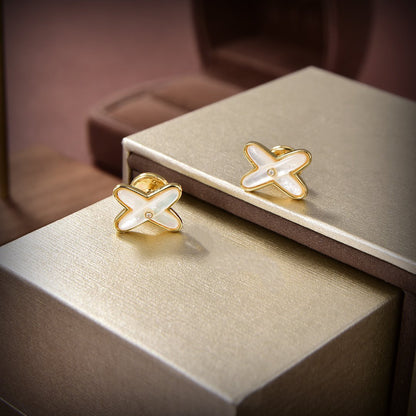 [Marins]JEUX DE WHITE MOP GOLD DIAMOND EARRINGS