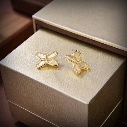 [Marins]JEUX DE WHITE MOP GOLD DIAMOND EARRINGS